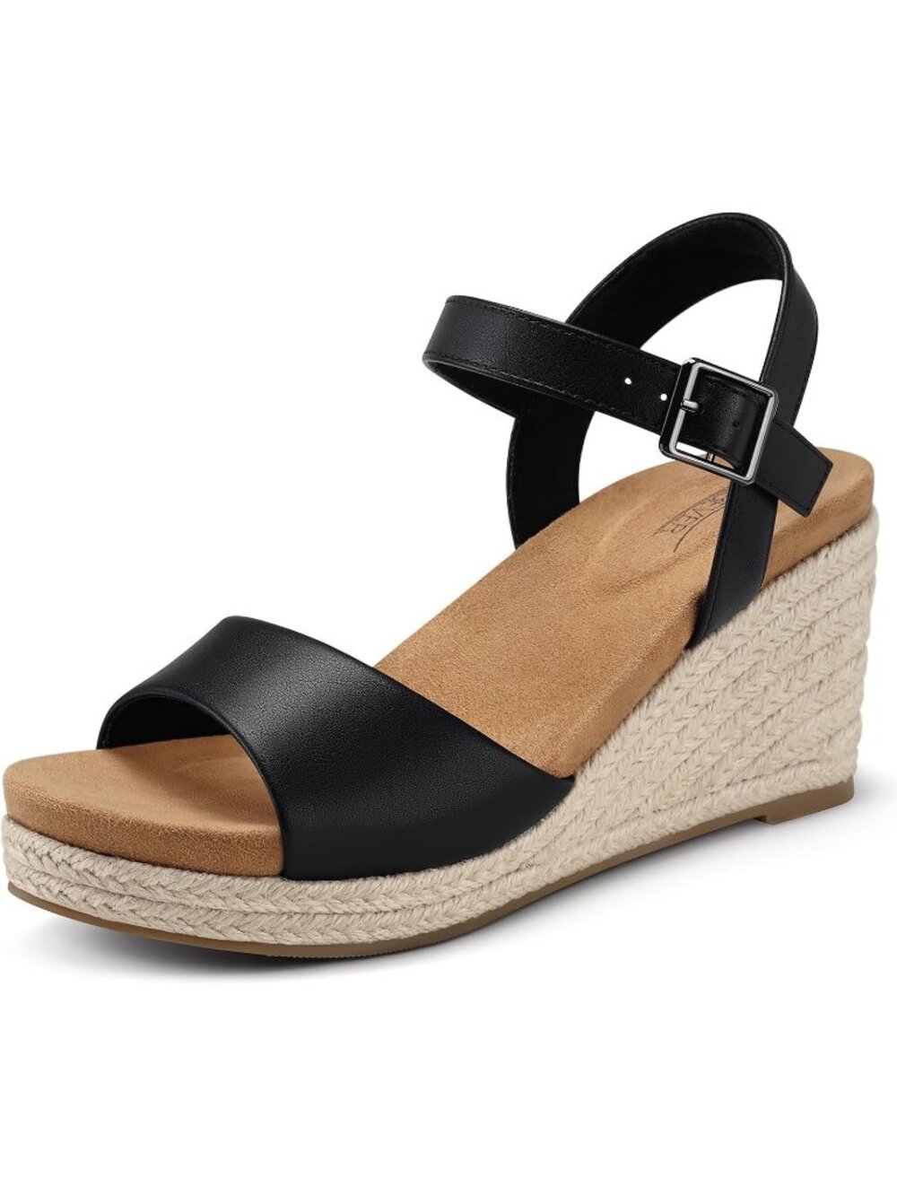 Women's Black Summer Comfortable Adjustable Ankle Strap with Buckle Heel Sandals